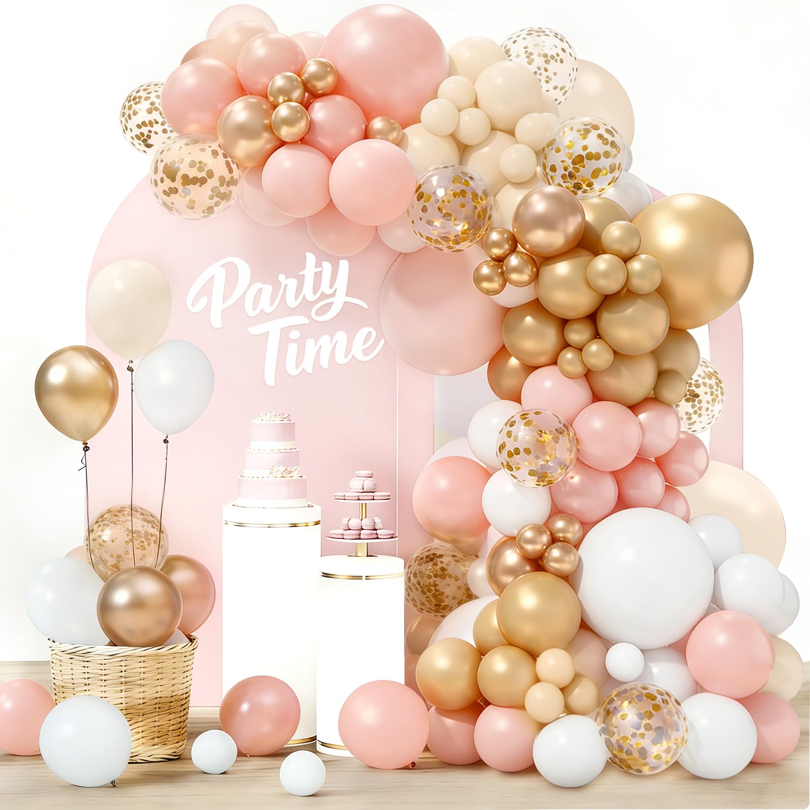 Pink Gold White Balloon Arch Kit, Confetti Balloons, 102Pcs 18 12 10 5 Inch Different Sizes Balloon Garland, Latex Balloons, Perfect for Baby Shower, Birthday, Wedding, Hen Party Decorations