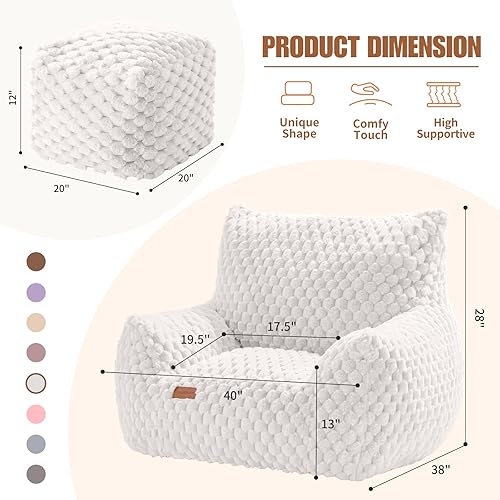 Miniatura 2 de Puf con otomano, moderno puff gigante con reposapiés, sillas de puf grandes para adultos y adolescentes, cómoda silla de lectura de piel sintética