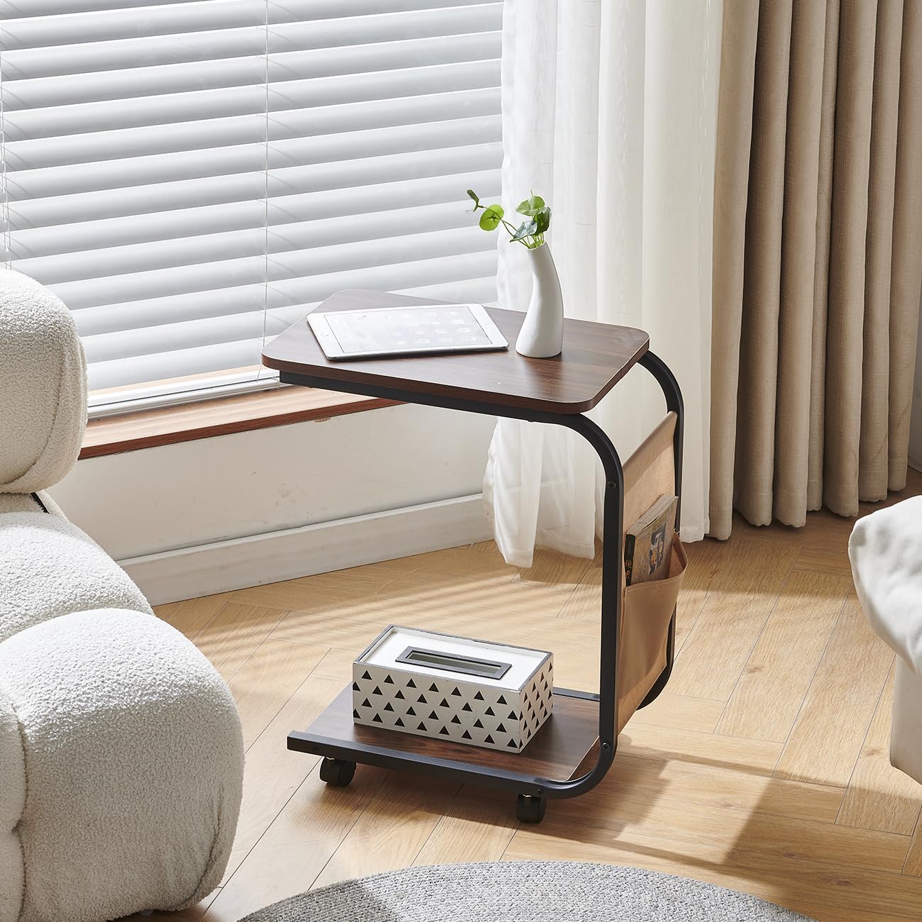 C Shaped Side Table, Under Sofa Table for Living Room, Compact End