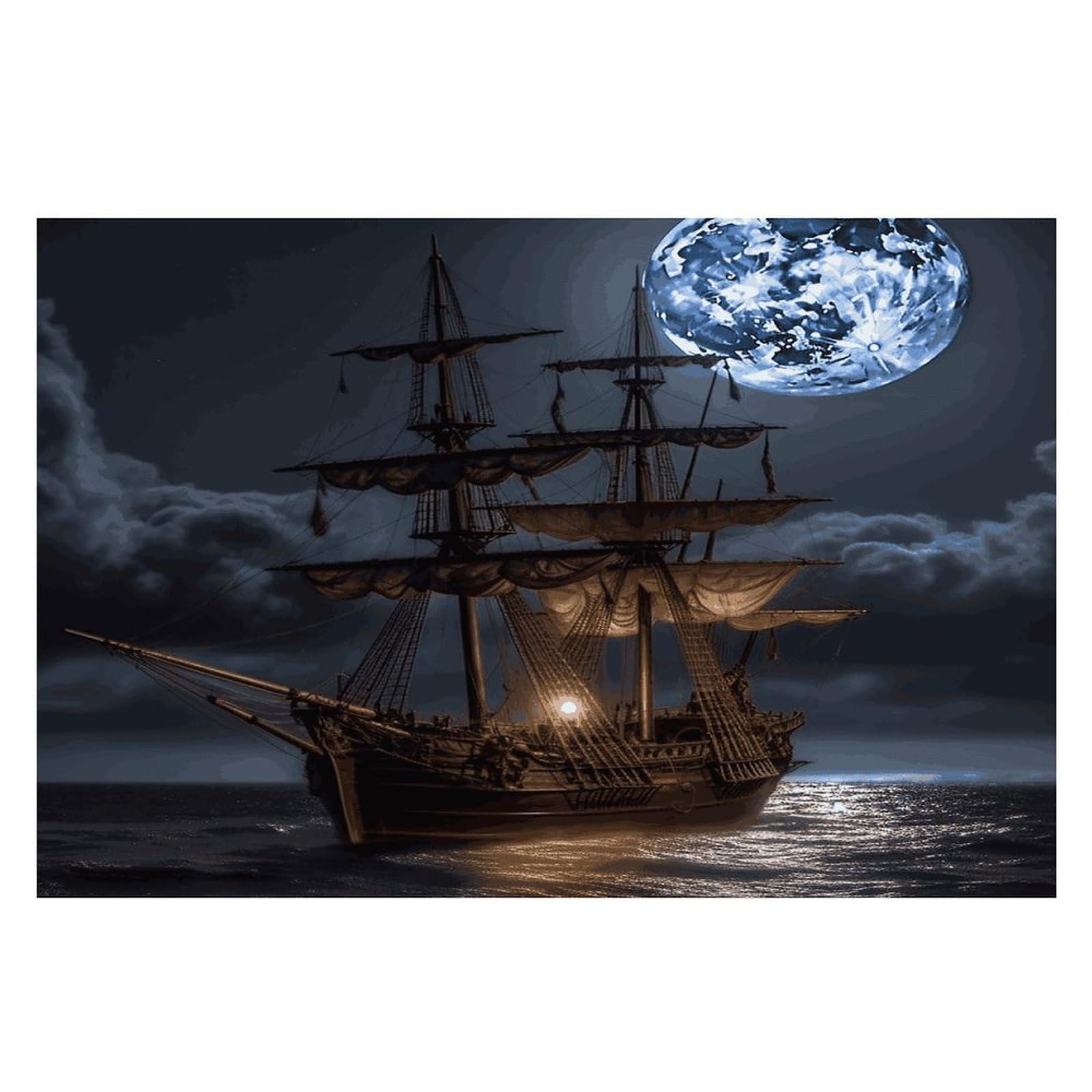 Pirate Sailboat Full Moon Placemats Wipeable Heat Resistant Table Mats Washable Flax Place Mats Elegant Cloth Non-Slip Placemat for Kitchen Dinning Party Table Decor 12 * 18 in