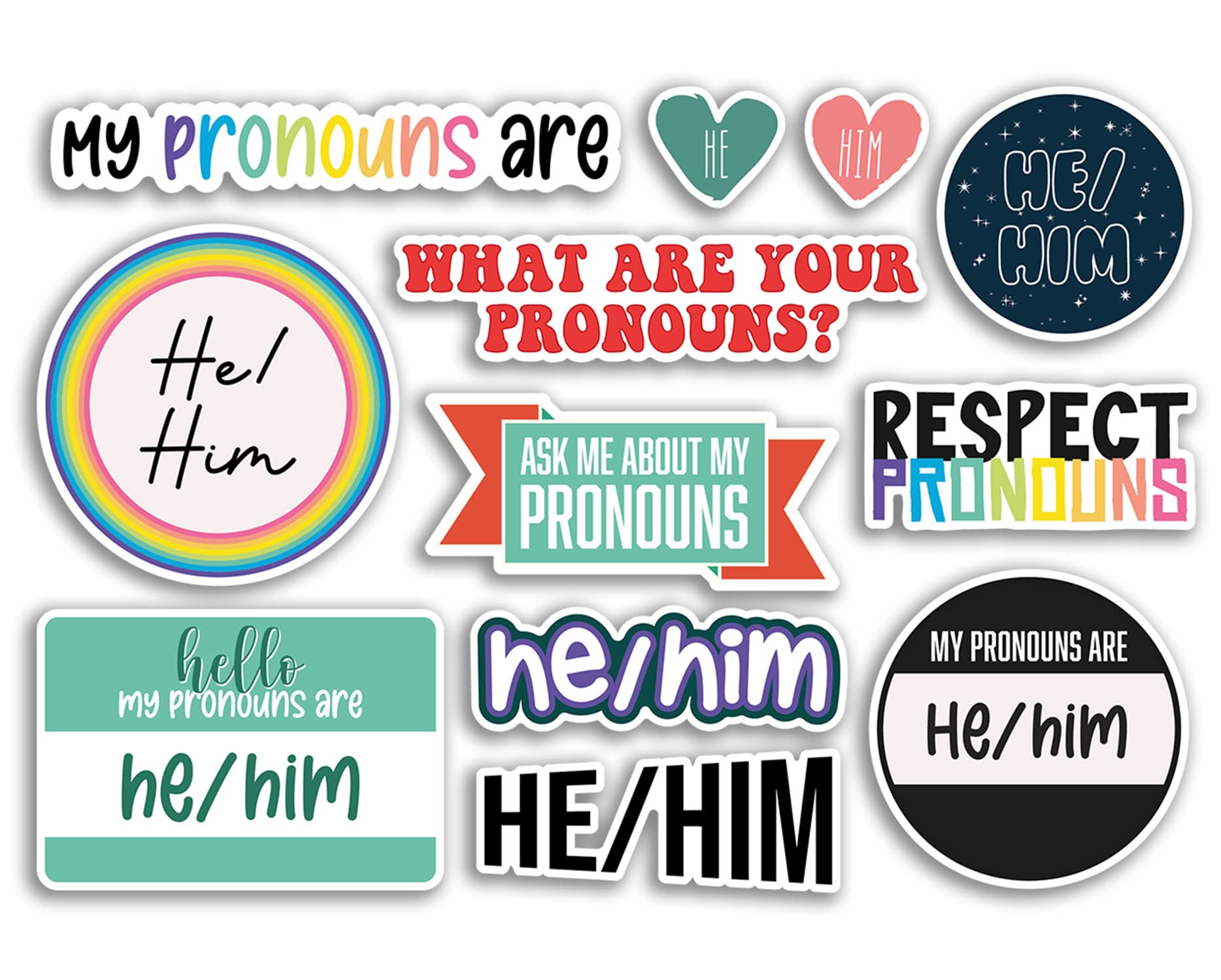 A5 Sticker Sheet He/Him Pronouns Vinyl Stickers - He Him Pride Gender Identify LGBTQ Respect Ask Me Label Friend Scrapbooking #79126