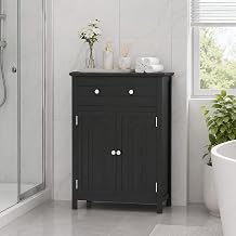 Bathroom Storage Cabinet with Drawer & Double Doors, Adjustable Shelf, Black