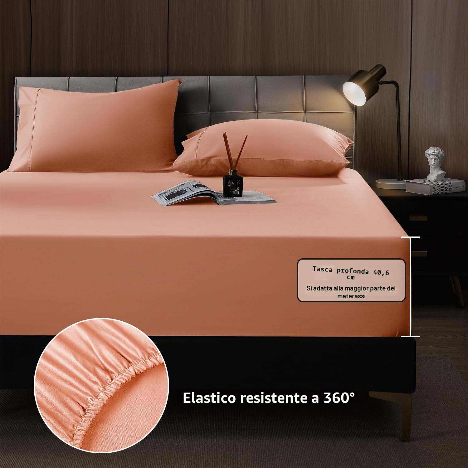 Shilucheng Set di biancheria da letto in bambù traspirante, per letto matrimoniale, 1800 fili, super setoso, con tasca profonda 40,5 cm, lavabile in lavatrice, 4 pezzi (Queen, Coral)