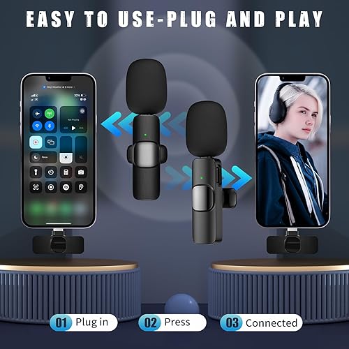 Miniatura 2 de Micrófonos inalámbricos  Paquete de 2 micrófonos inalámbricos Lavalier para grabación de video, TikTok, YouTube, Vlogging, transmisión en vivo,