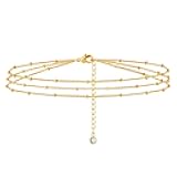 Gold Dainty Beaded Choker Necklace 18K Gold Plated Evil Eye Choker Necklace Delicate Long Gold Chain Necklaces Jewelry Gift for Women