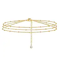 VACRONA Gold Dainty Beaded Choker Necklace 18K Gold Plated Evil Eye Choker Necklace Delicate Long Gold Chain Necklaces Jewelry Gift for Women