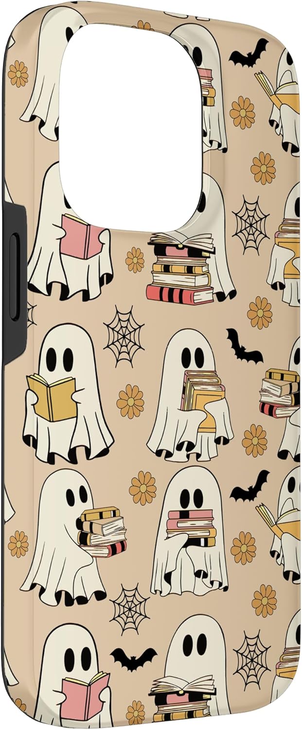 iPhone 14 Pro Retro Teacher Halloween Ghost Read Books Spooky Reader Case