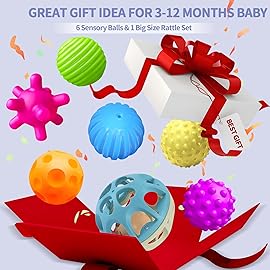 ROHSCE Sensory Toys for Babies, Montessori Textured Baby Balls and Wheat Straw Rattle, Baby Toys for 6-12 Months, Ideal Newborn Gifts for Boys and Girls, Toddler Toys for 1-3