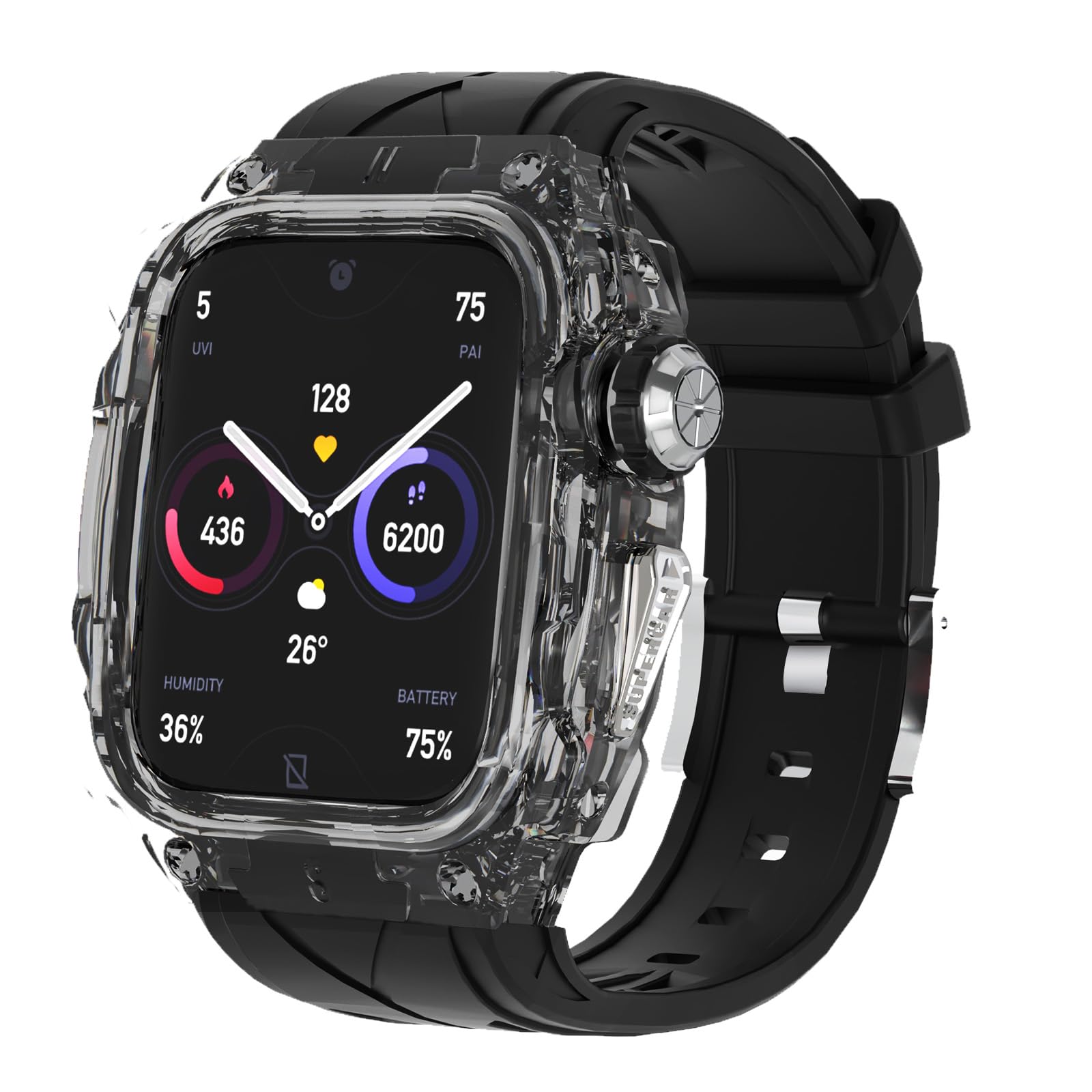 Silicone Case for Apple Watch 9 8 7 45mm 6 44mm, Men Sport Bands Rugged Case for iWatch 6 5 4 SE 44mm Full Protective Cover, Novetly Designed for Apple Watch Case with Luxury Band Case Gifts,Black