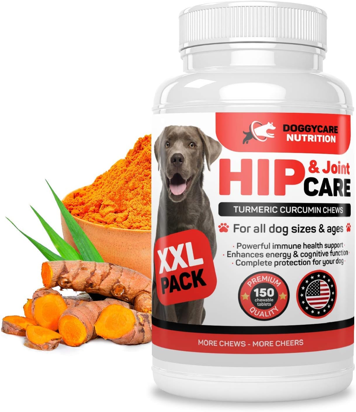 DOGGYCARE NUTRITION Organic Turmeric Curcumin Chews for Dogs with Chondroitin MSM Glucosamine - Hip & Joint Care Supplement - Energy,…