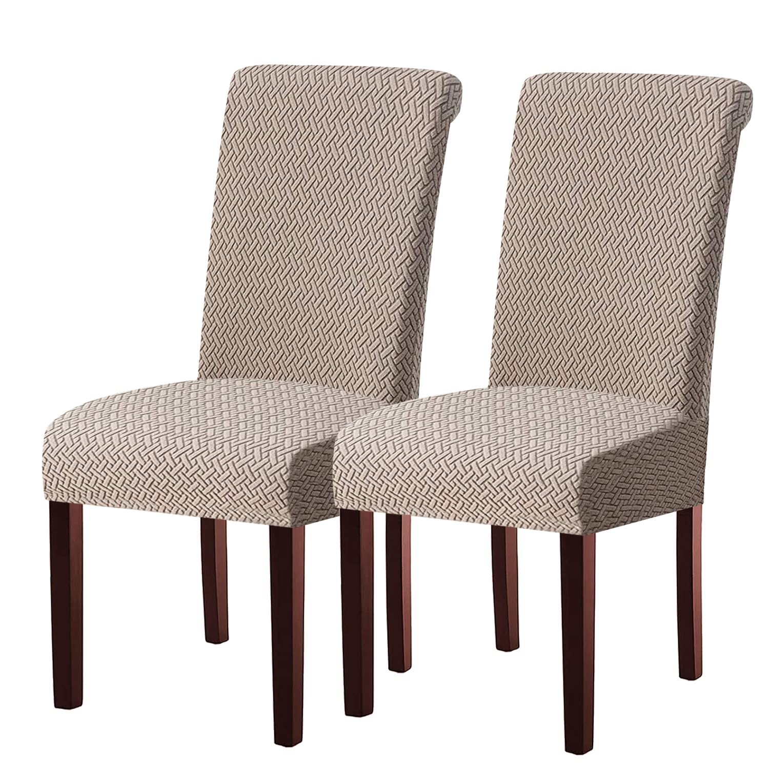 Keluina Khaki Stretch Lattice Waterproof Chair Covers 2Pcs For Dining