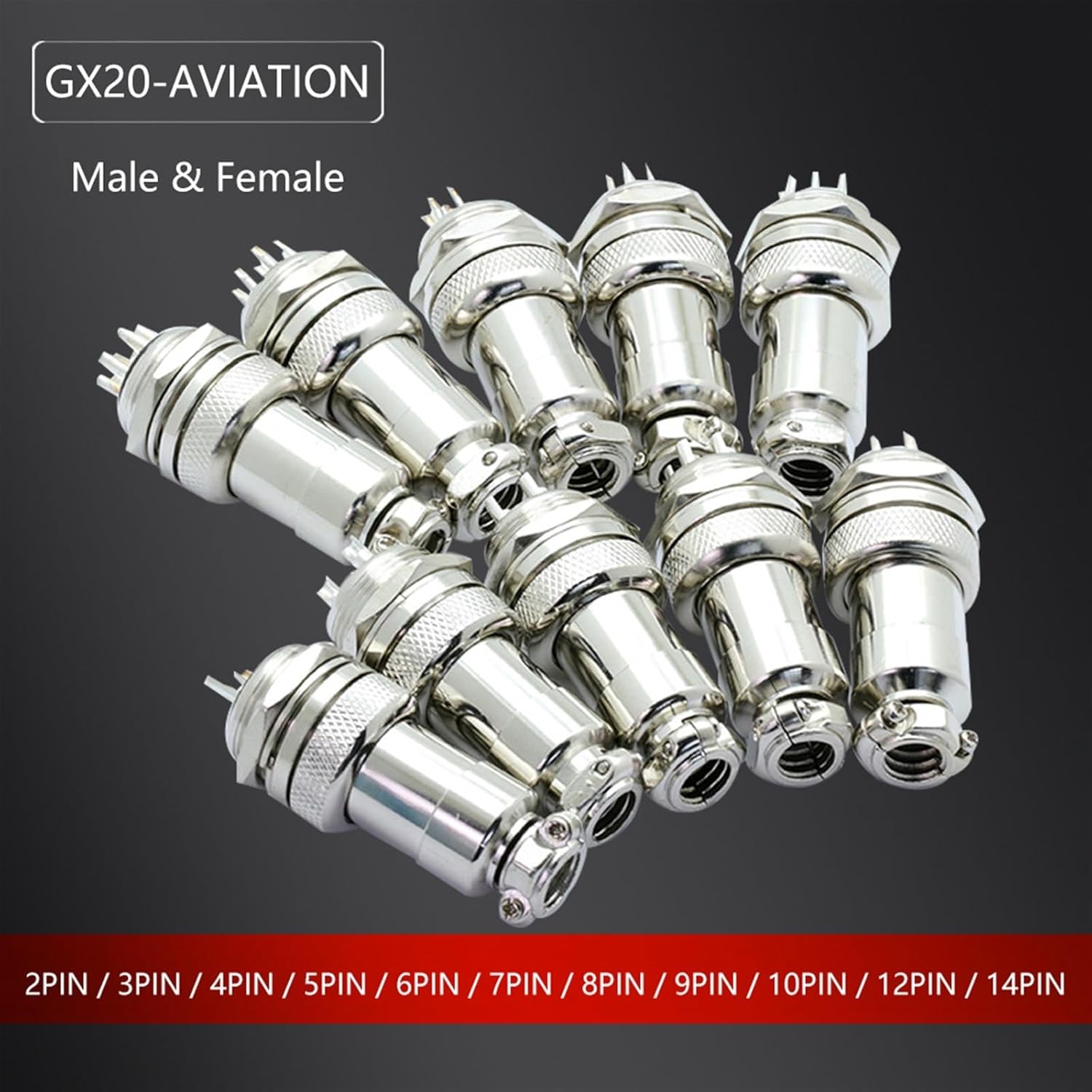 10Sets GX20 Aviation Connector Male & Female 2/3/4/5/6/7/8/9/10/12/14 Pin Diameter 20mm Aviation Plug Socket Circular Connector(9 Pin)