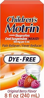 Children's Motrin Oral Suspension 100mg Ibuprofen Medicine, NSAID Fever Reducer & Pain Reliever for Minor Aches & Pains Due to Cold & Flu, Dye Free, Alcohol-Free, Berry Flavored, 8 fl. oz
