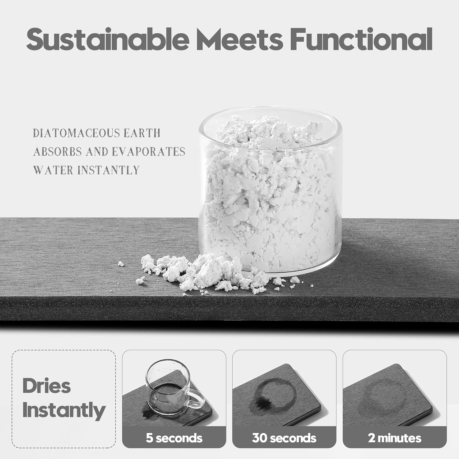 2PCS Bathroom Trays, Water Absorbing Diatomite Stone Quick Drying Mat for Kitchen Counter, Dish Rack Soap Dispenser Sponge Holder Caddy Sink Vanity Organizer, Dark Gray Slate,9"x3.5" - Image 3