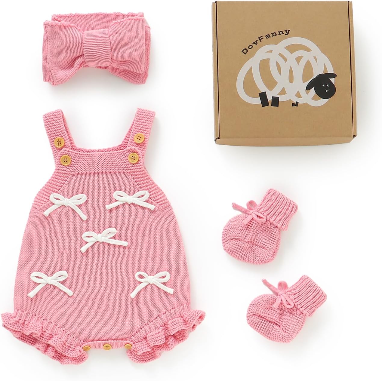 Newborn Baby Jumpsuit Knit Romper Sweaters Overalls 3 PCS Gift Set with Booties and Headband for Baby Boy Girl