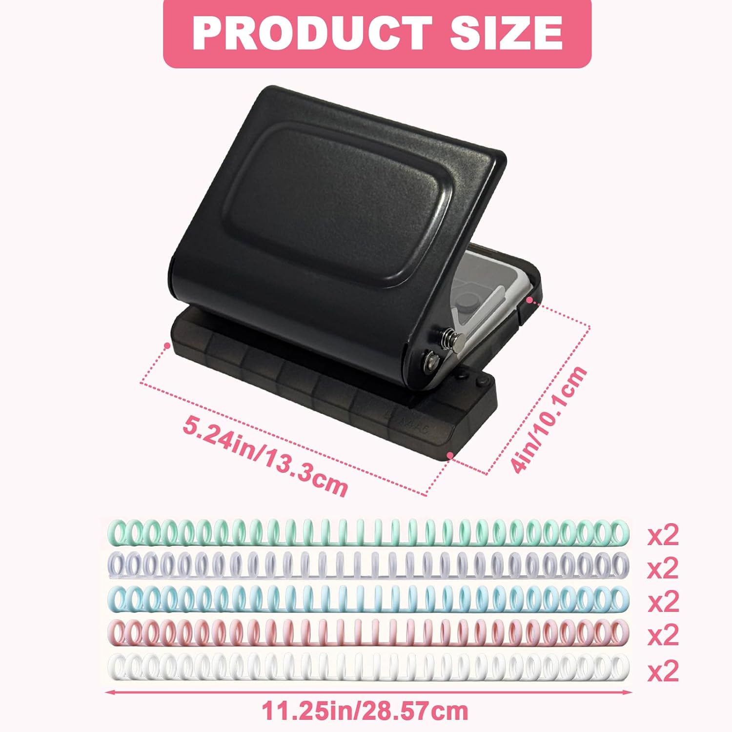 10 Hole Punch Binding Machine for Planner, Manual Binding System with 10 Multi-Color Binder Rings for Making 26 Holes on B5, 30 Holes on A4, 20 Holes on A5 Book, 10 Sheet Capacity - Black