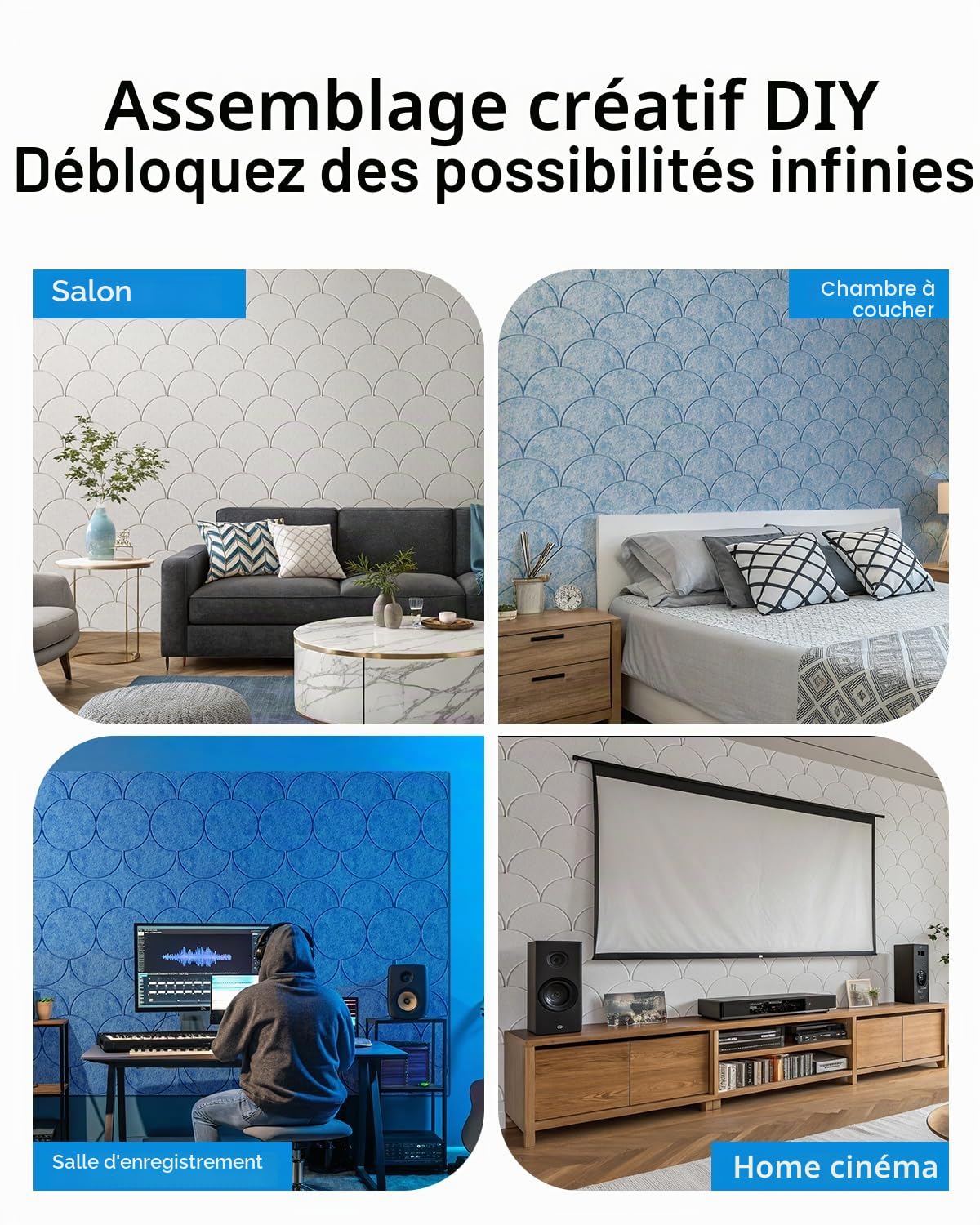 Soundsbay Panneaux Acoustiques Autocollant Beige Clair Lot de 12 Pièces | en Polyester, Isolation Acoustique et Décoration Murale 30×30×0,9cm