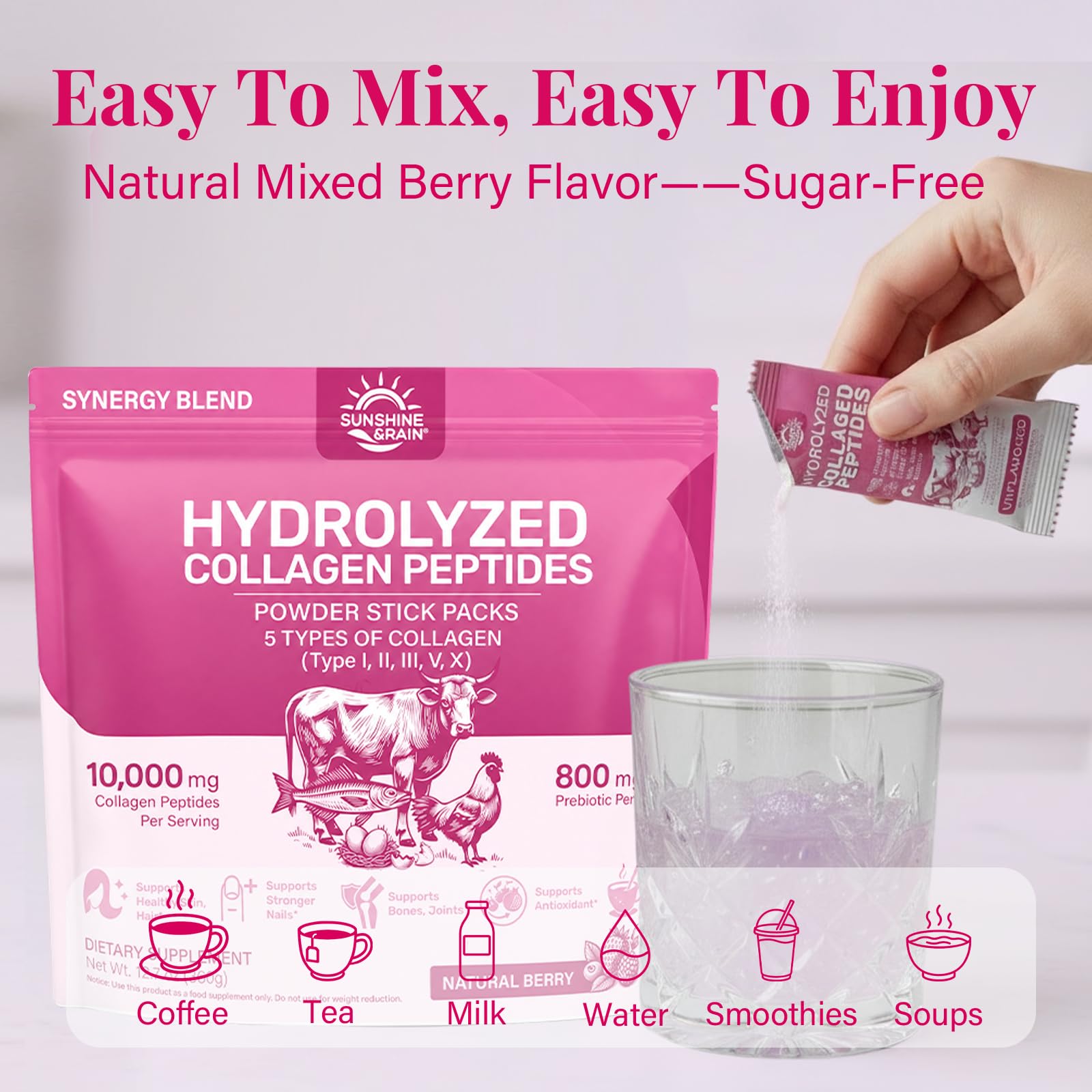 Multi Collagen Peptides Powder Women, 10g Hydrolyzed Collagen, Berry Flavor — Amazon image 6