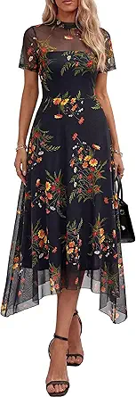 PRETTYGARDEN Women's Floral Mesh Midi Dress