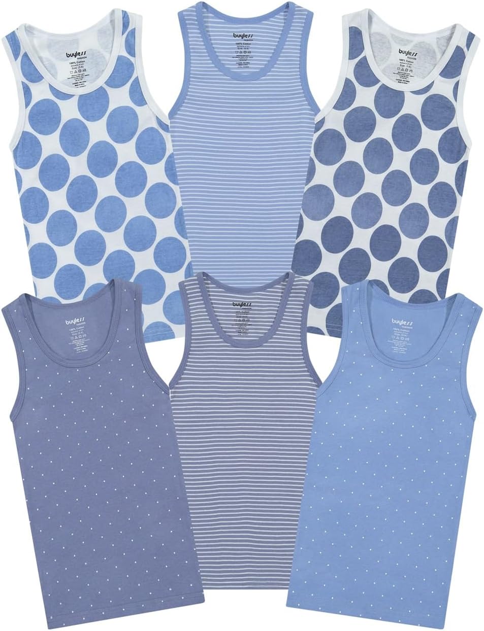 Buyless Fashion Boys Scoop Neck Tagless Undershirts Soft Cotton Tank Top (6 Pack) 9-10