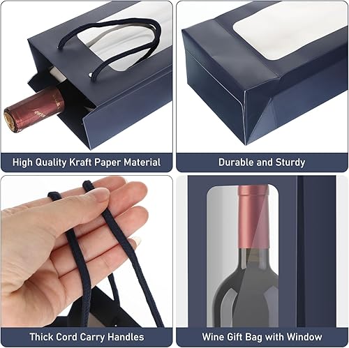 Miniatura 3 de 50 bolsas de regalo de vino con ventana de 4.9 x 3.6 x 14.2 pulgadas, bolsas de papel kraft para vino con ventanas, bolsa de papel kraft
