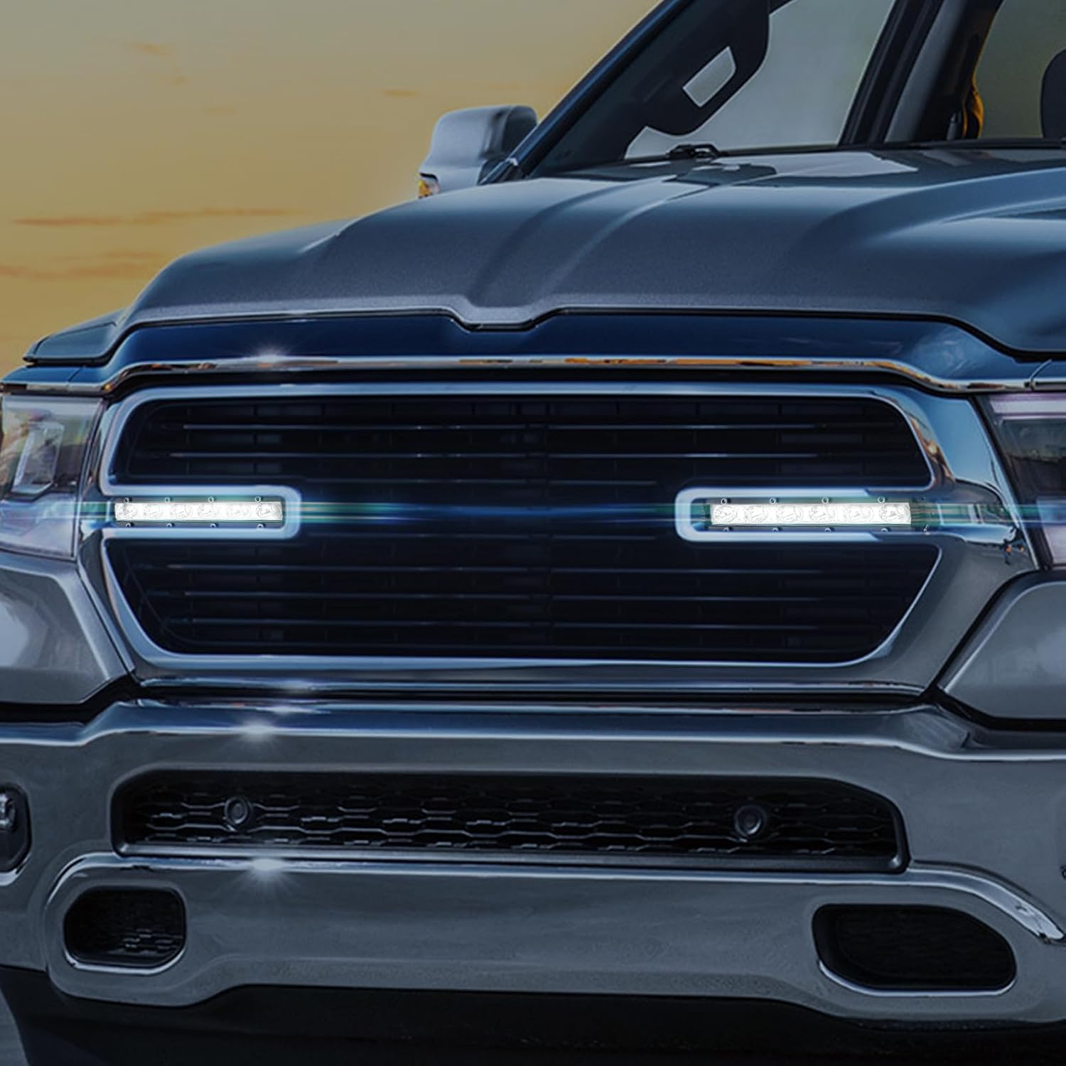 WeiSen Recessed LED Grille Light Bar Kit w/2pcs 6in Slim Single Row Straight Light Bar Compatible with Dodge Ram 1500 2019-2024 (Drilling Required)