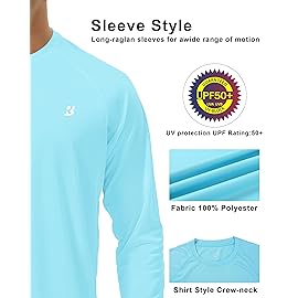 Roadbox Mens UPF 50+ Long Sleeve SPF Diving Rash Guard UV Sun Protection Shirts for Outdoor Fishing Hiking Swimming Running Light Green