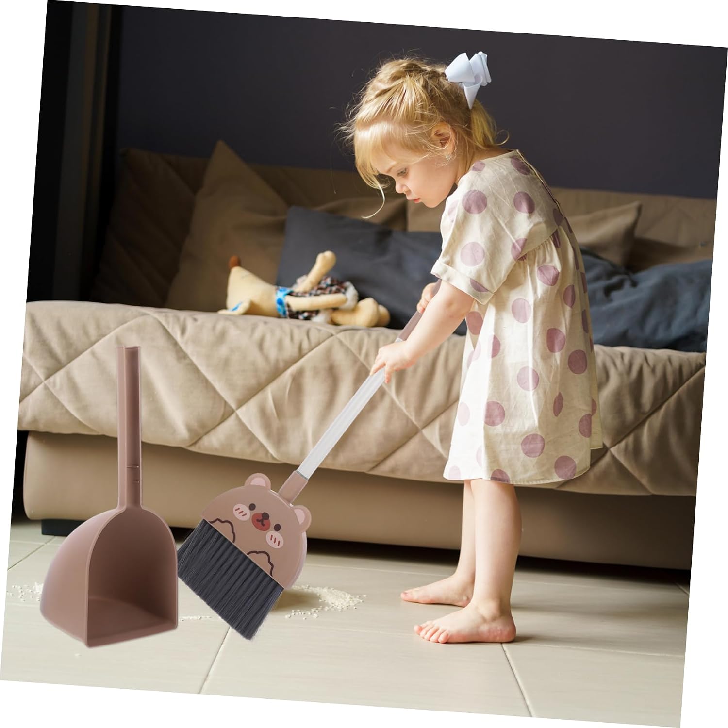 Boy Girl's Broom and Dustpan Set Cute Cartoon Cleaning Tools for Toddlers Dustpan and Broom for Boy Girl for Indoor and Outdoor Housekeeping Role Play Activities