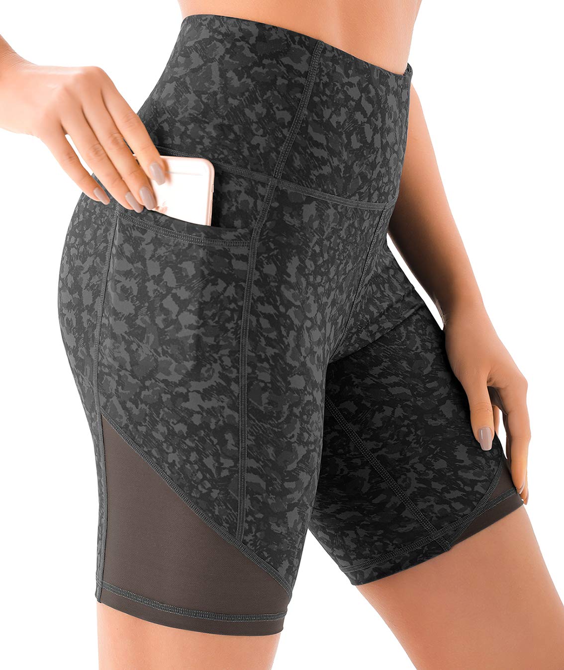 VOEONS Mesh Biker Shorts Women with Pockets High Waist Spandex Workout Shorts Gym Yoga Compress Shorts for Women