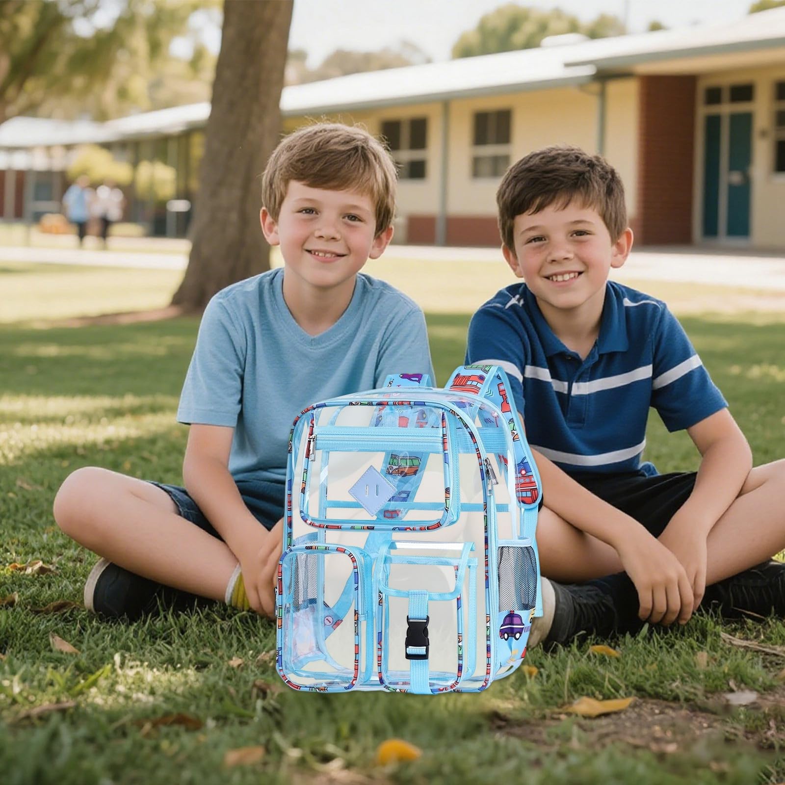 Generisch Zaino trasparente per bambini di grande capacità per la scuola, durevole, grande capacità, design trasparente, robusto e durevole, ideale per l'uso quotidiano scolastico, Azzurro, Taglia
