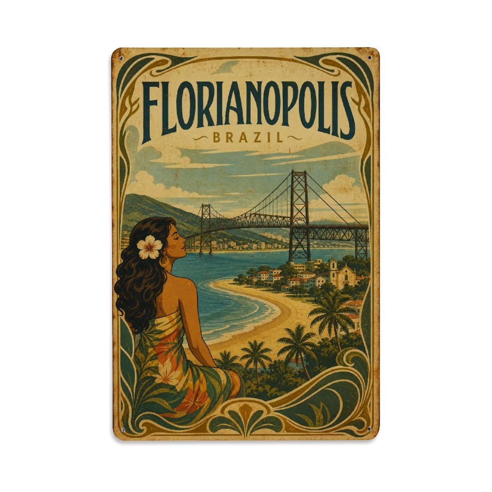 Vintage Travel Brazil Florianopolis Metal Tin Sign