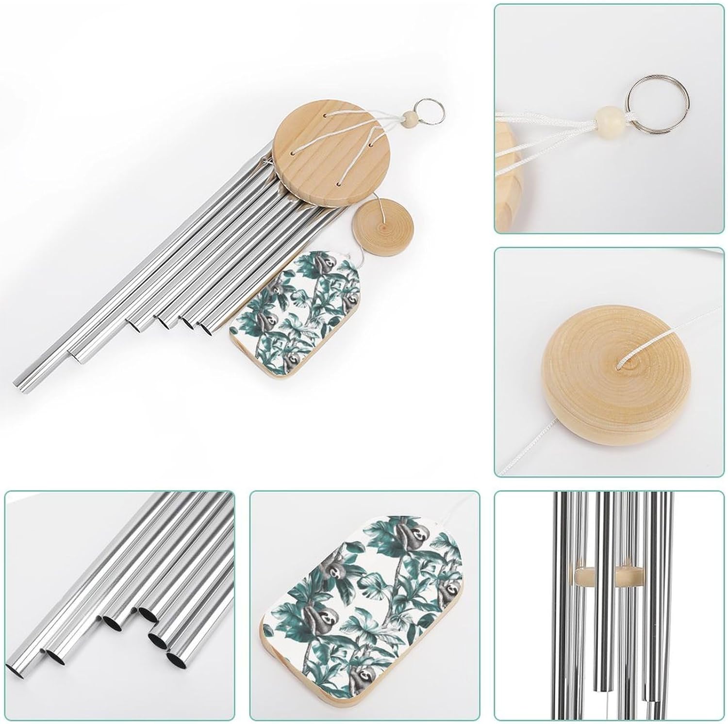 Cute Sloths Wooden Wind Chimes Deep Tone Memorial Windchime for Outside Garden Home Decoration