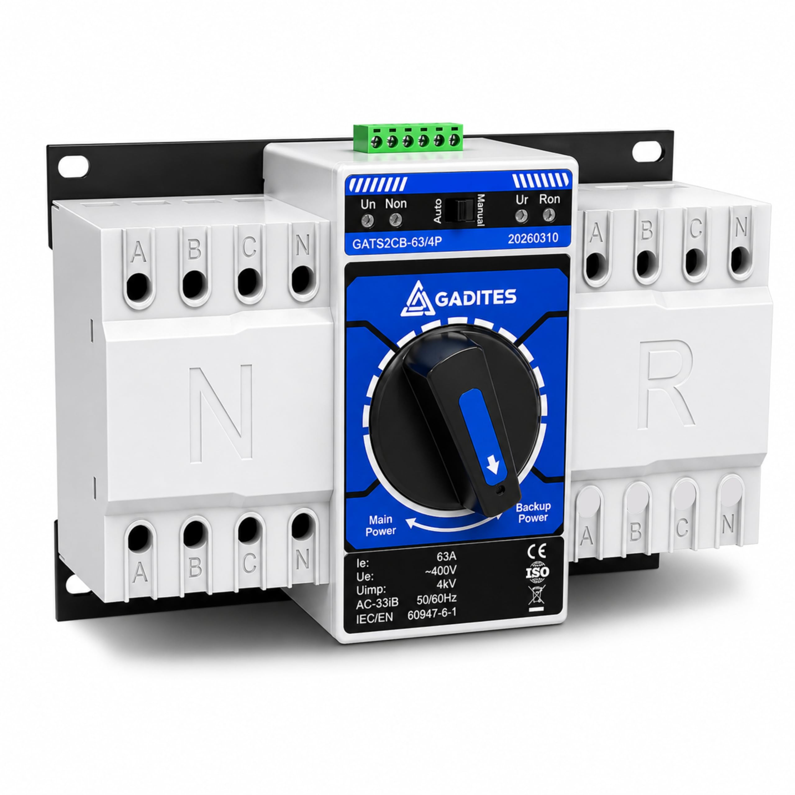 Automatic Transfer Switch 63A 4 Pole ATS, Dual Power Changeover Switch with Generator Auto Start Signal, 3 Phase + Neutral, Industrial Backup Power Switch for Home, Commercial & Factory Use-image-7