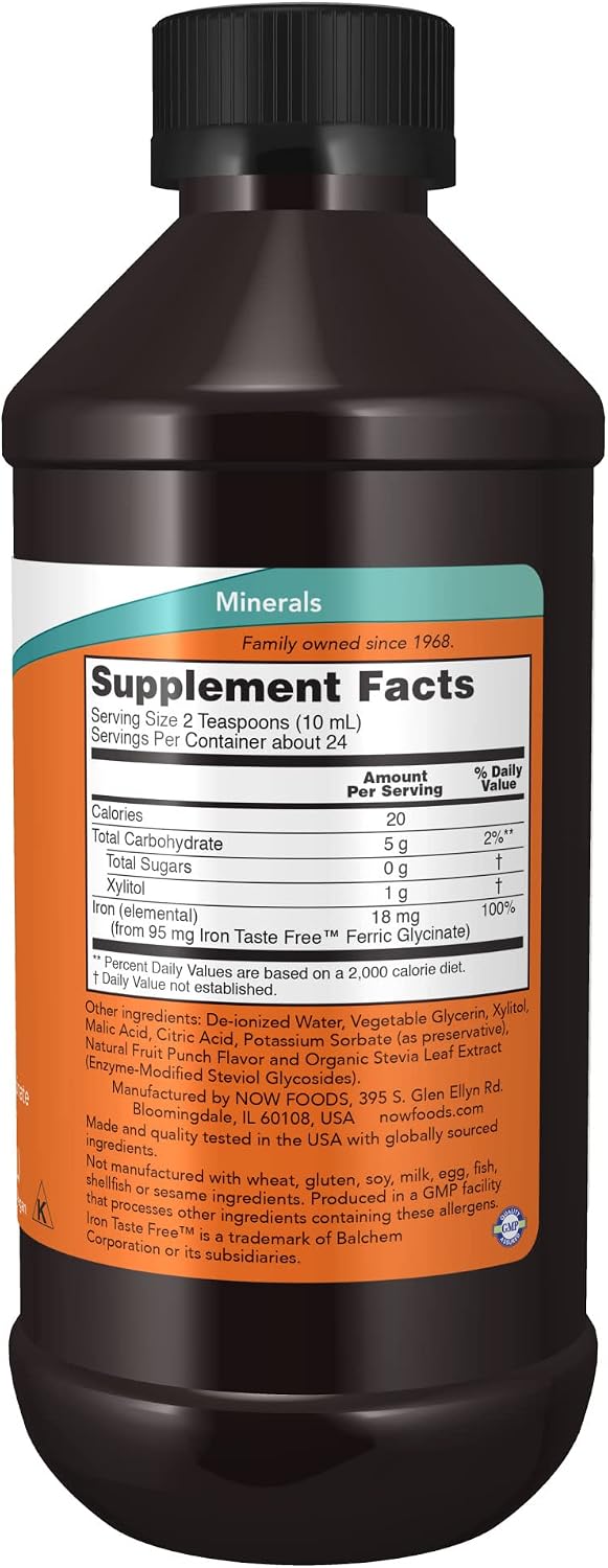 NOW Supplements, Iron Liquid 18 mg, Non-Constipating*, Essential Mineral, 8-Ounce