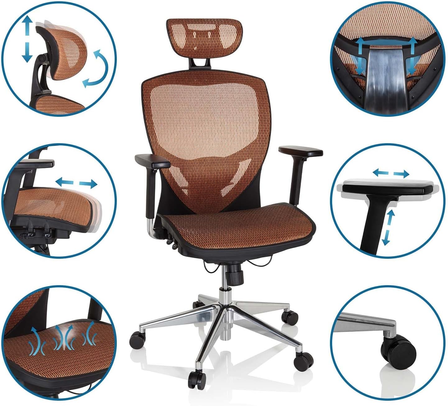 lateral view of the hjh OFFICE Venus One chair, highlighting its dimensions and ergonomic design.