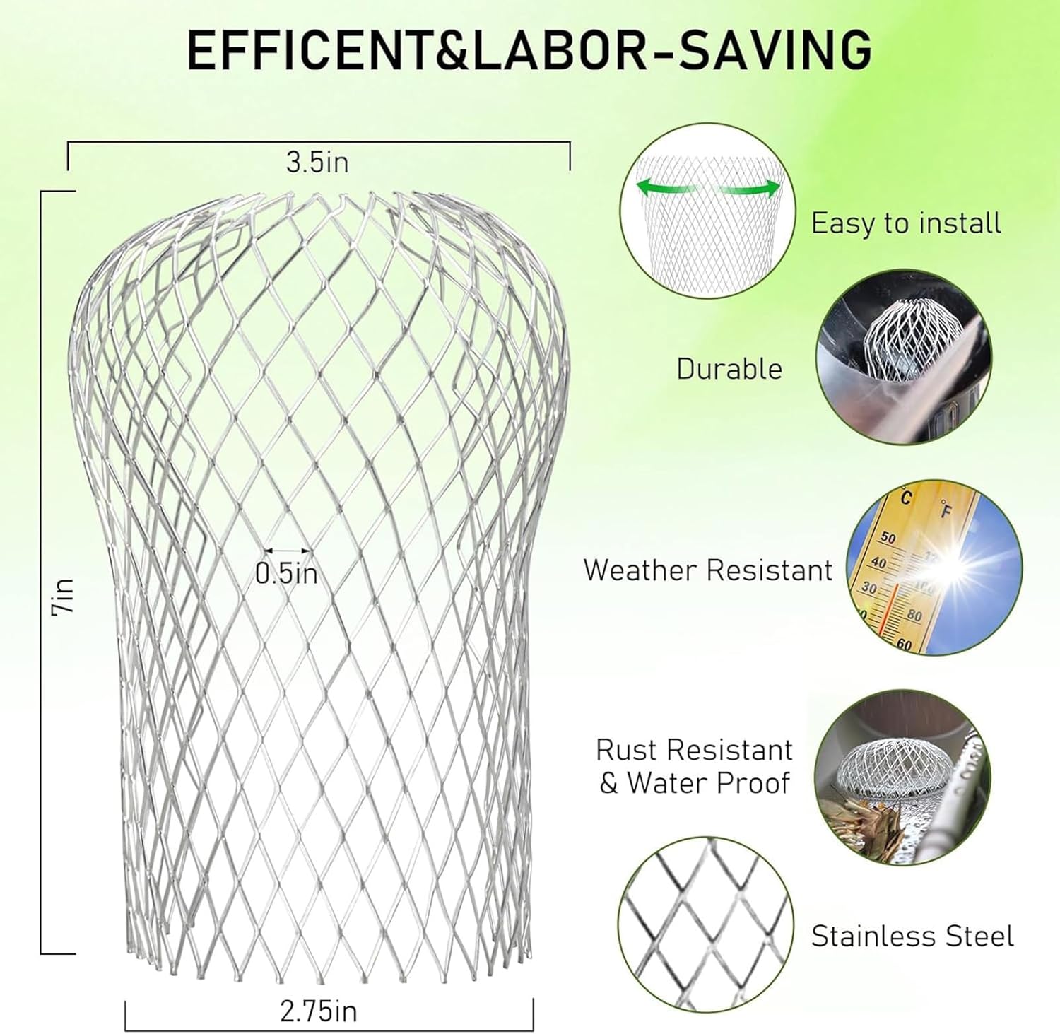 32 Pack Gutter Downspout Guard, Filter Strainer 3.5 Inch Aluminium Expandable Mesh, Gutter Screen Cover Protector Prevents Leaf Debris