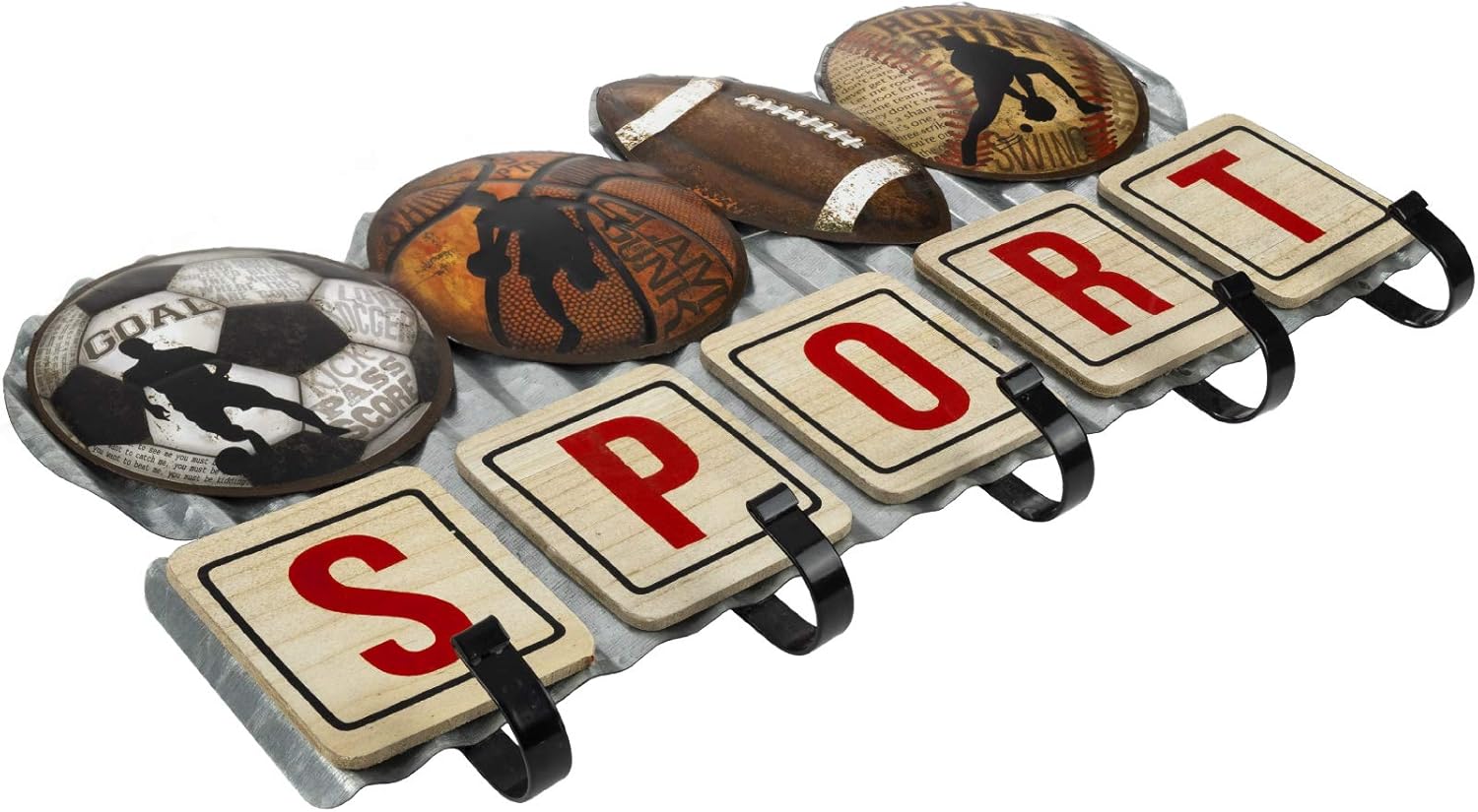 Vintage Sports Metal Coat Rack with 5 Hooks