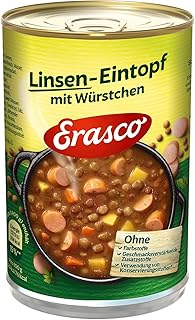 Erasco Linsen-Eintopf mit Würstchen (1 x 400g), In nur 5 Minuten fertig – Ausgewähltes Gemüse – Einfach köstlich - Ohne Schnickschnack