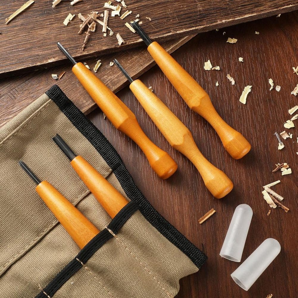 Ensemble D'Outils de Gravure en V pour Linogravure : Couteaux Triangulaires pour Linoléum et Bois, 5 Ciseaux Inclus