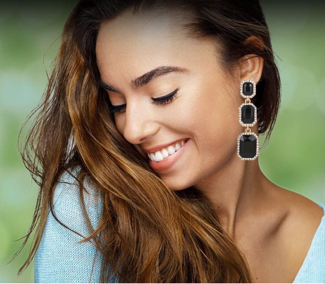 Classical Rhinestone Dangle Earrings Statement Crystal Drop Earrings Wedding Bridal Rectangle Dangling Earrings for Women - Image 2