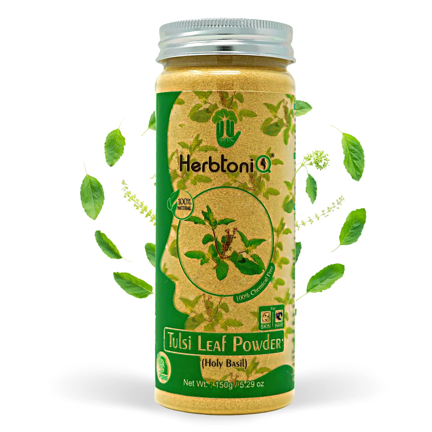 Herbtoniq Organic Tulsi Powder Your For Glowing Skin and Strong Hair (Holy Basil) for Face Pack and Hair Pack 150g