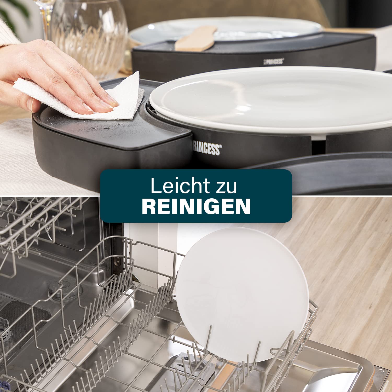 Princess 103070 Dinner4all Circle - 4 einzelne Grillplatten - 4 x 250 W Inklusive Spatel Schwarz
