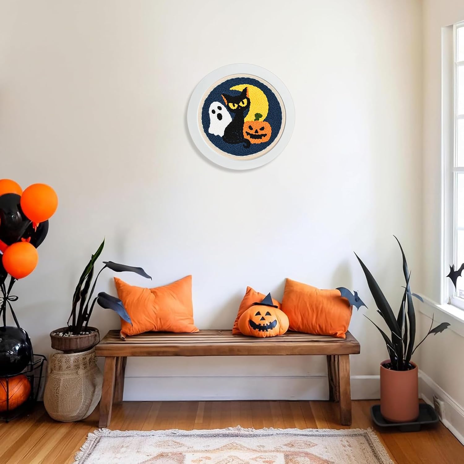 Halloween Punch Needle Kit for Beginners, Black Cat Pumpkin Embroidery Set