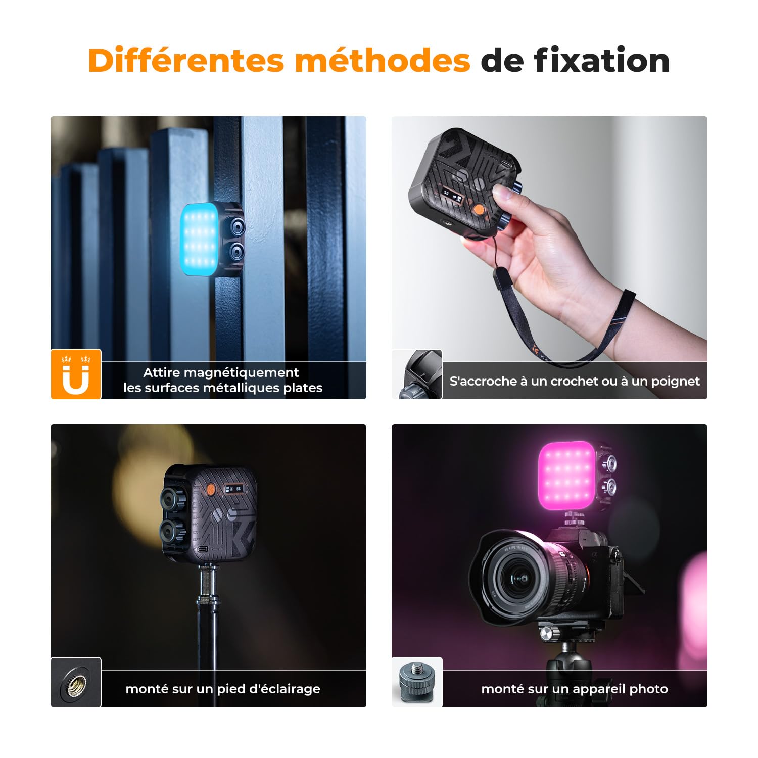 K&F CONCEPT Lampe Vidéo RGB, Lampe Photo Portable à 360°, 21 Effets Lumineux, 2500K-9900K CRI 96+, pour Vlogging,Selfie,Photographie Main à la Main,Noir