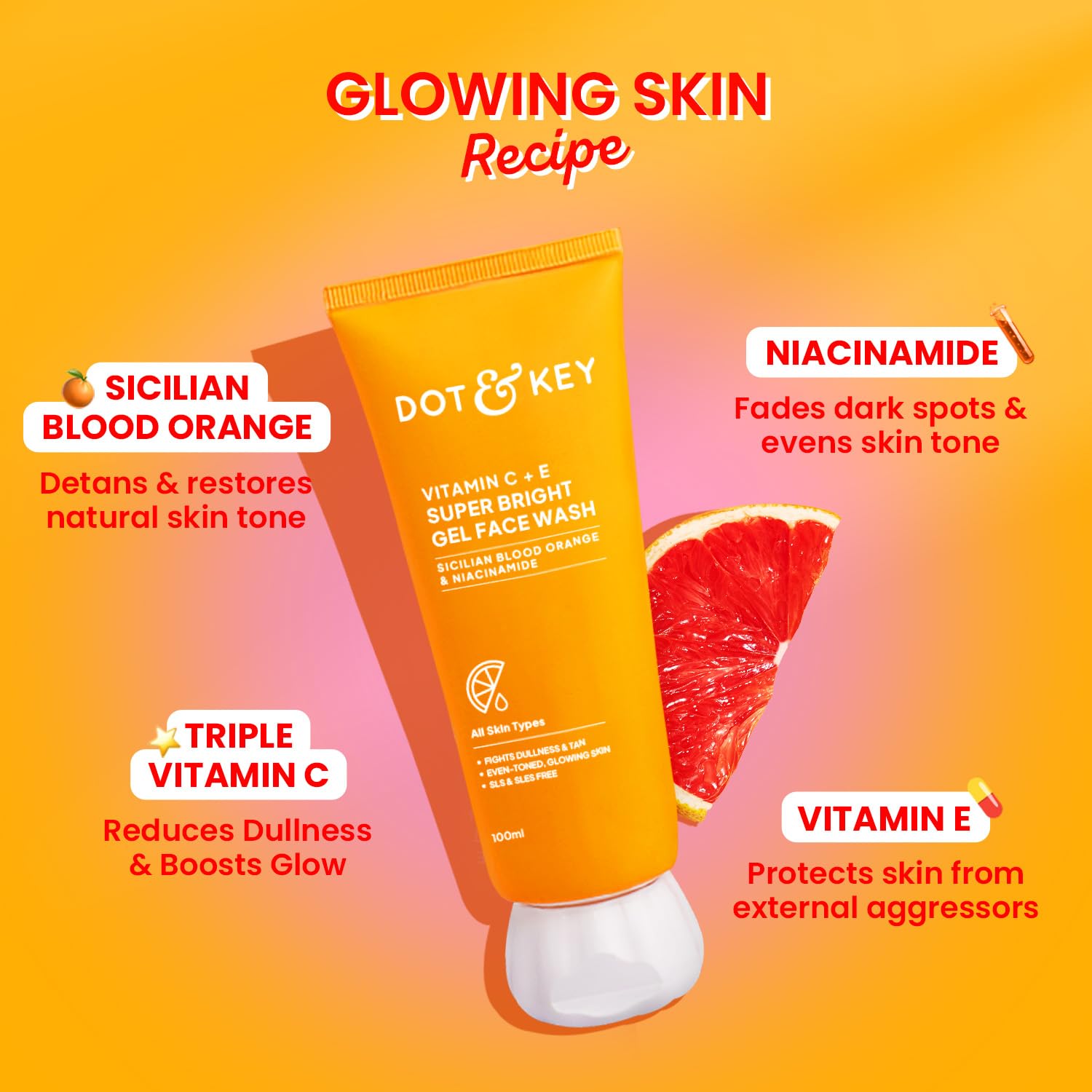 Dot & Key Vitamin C+E Super Bright Sunscreen Spf 50 Pa+++ - 50g & Dot & Key Vitamin C + E Super Bright Gel Face Wash | For Normal Skin | Skin Care Combo | For Women & Men 2