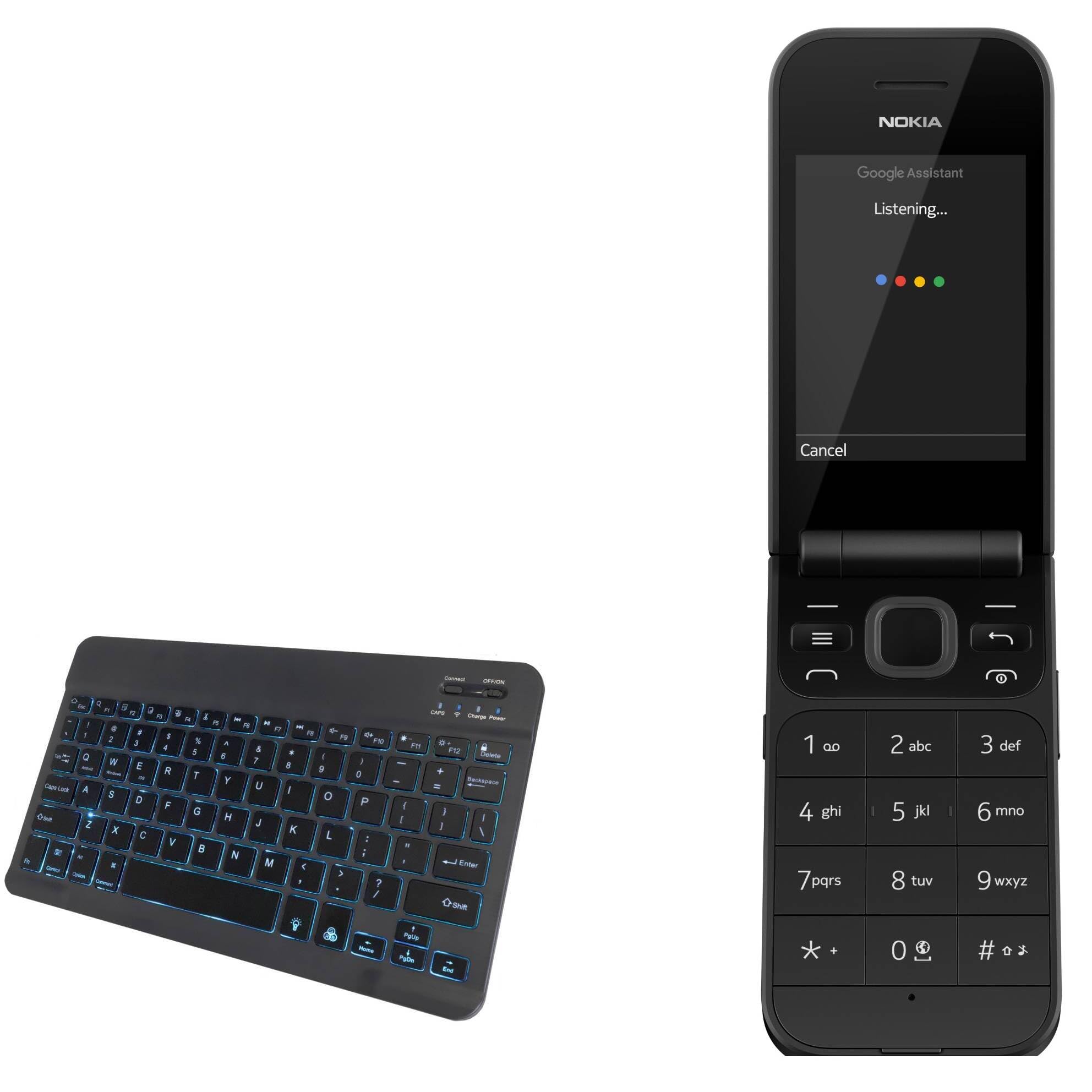 BoxWave Keyboard Compatible with Nokia 2720 Flip - SlimKeys Bluetooth Keyboard - with Backlight, Portable Slim LED 7 Colors - Jet Black