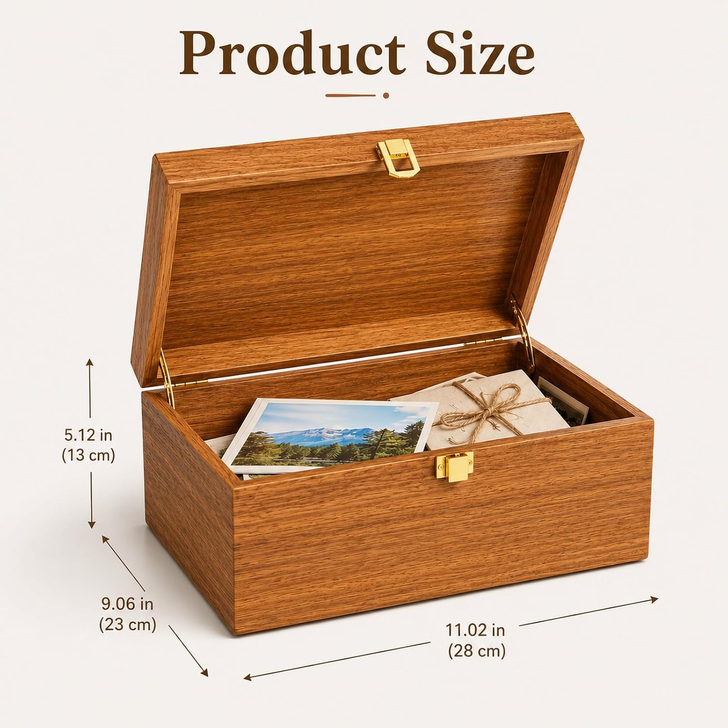 Wooden Keepsake Box, Acacia Storage Memory Box with Hinged Lid