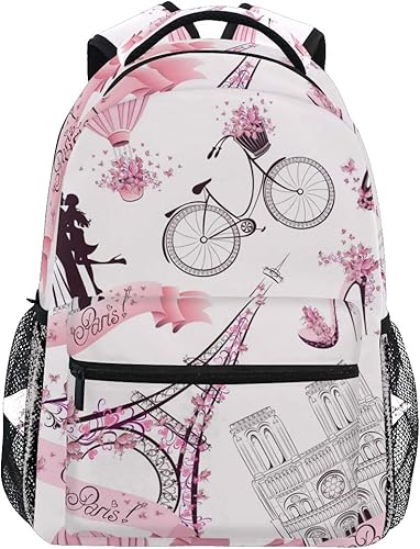 Mochila de San Valentín, París, Torre Eiffel, para adultos, mochila escolar casual, bolsa universitaria de viaje, con cremallera, mochila de
