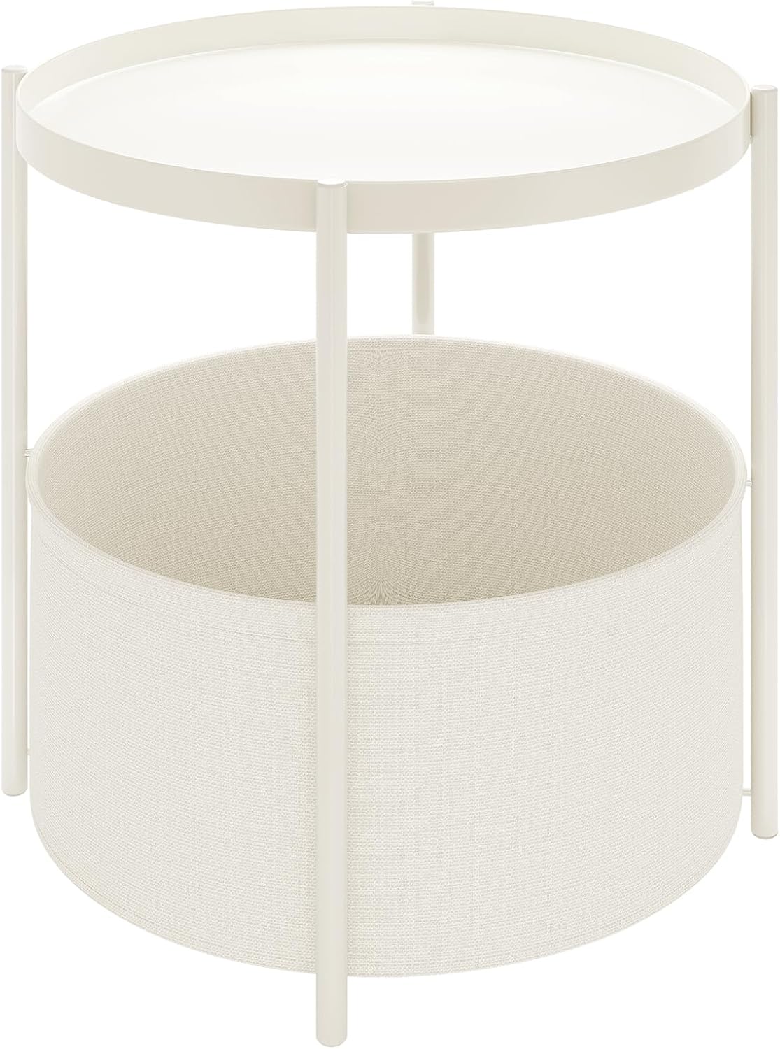 Fixwal Round Side Table with Fabric Storage Basket, Metal Small