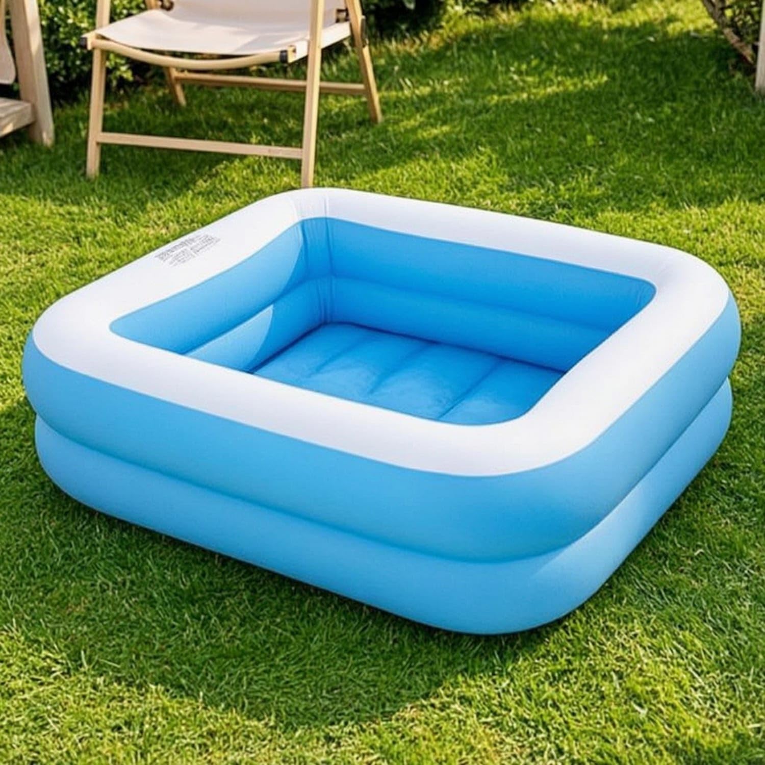 Rectangular Inflatable Pool Easy Setup Inflatable Pool with Two Rings Leak-Resistant Long-Lasting for Family, Kids, Backyard, Garden, Patio, Blue Wht 2-Ring Po B-image-49